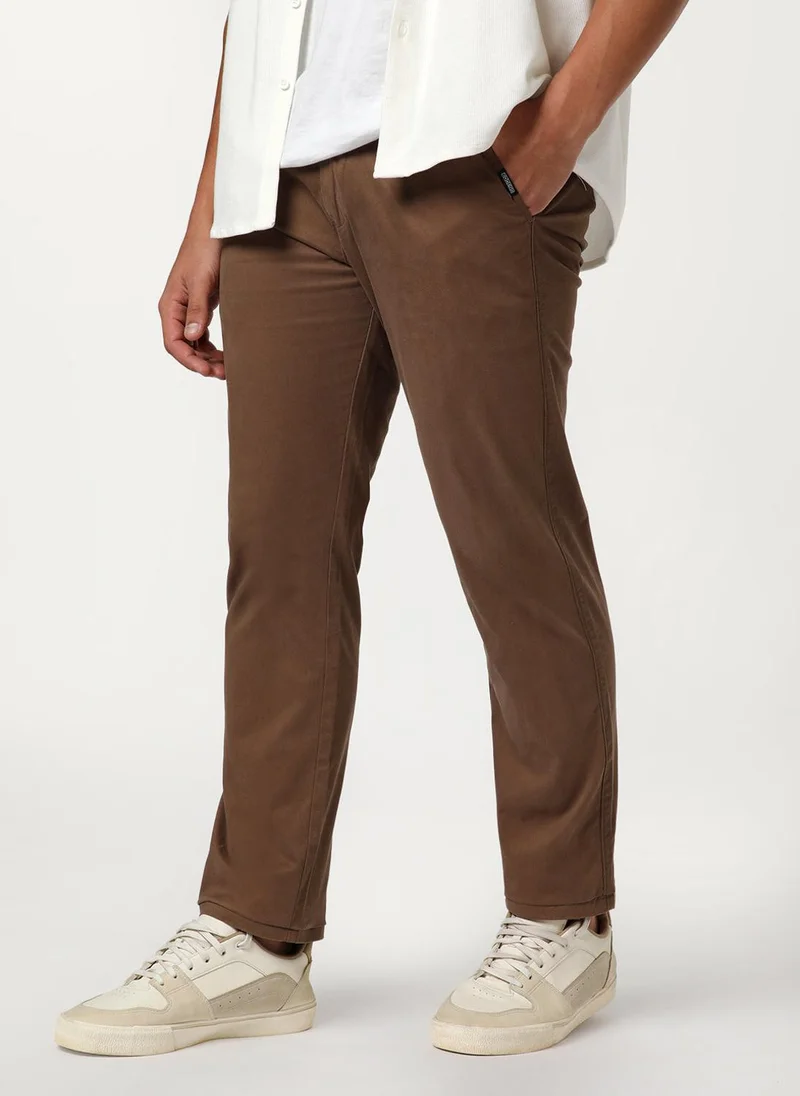 Urbano Fashion Men's Dark Taupe Straight Fit Mid Rise Cotton Casual Chinos Trousers Stretch